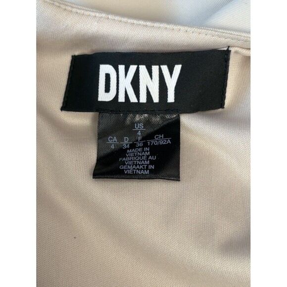 DKNY Cream Sleeveless Sheath Dress Women’s Size 4 Asymmetric Detail Exposed Zip - Picture 7 of 11